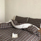June Lace Double Gauze Gingham Bedding Set / Brown Ever Lasting