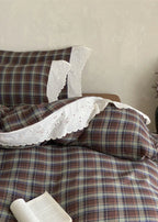 June Lace Double Gauze Gingham Bedding Set / Brown Ever Lasting