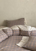 June Lace Double Gauze Gingham Bedding Set / Brown Ever Lasting