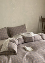 June Lace Double Gauze Gingham Bedding Set / Brown Ever Lasting