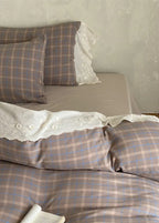 June Lace Double Gauze Gingham Bedding Set / Brown Ever Lasting