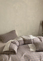 June Lace Double Gauze Gingham Bedding Set / Brown Ever Lasting