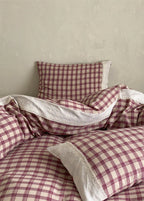 June Lace Double Gauze Gingham Bedding Set / Brown Ever Lasting