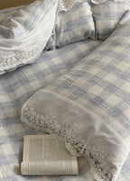 June Lace Double Gauze Gingham Bedding Set / Brown Ever Lasting