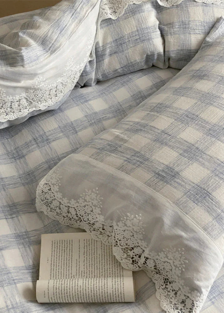 June Lace Double Gauze Gingham Bedding Set / Brown Ever Lasting