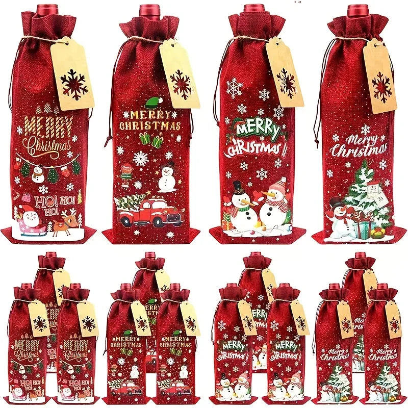 12 Christmas Wine Bags with Cards and Jute Rope, Suitable for Gifts at Parties House Of Avana [[SKU:HOA-STO-048]]