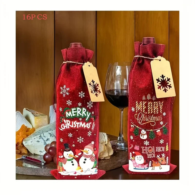 12 Christmas Wine Bags with Cards and Jute Rope, Suitable for Gifts at Parties House Of Avana [[SKU:HOA-STO-048]]