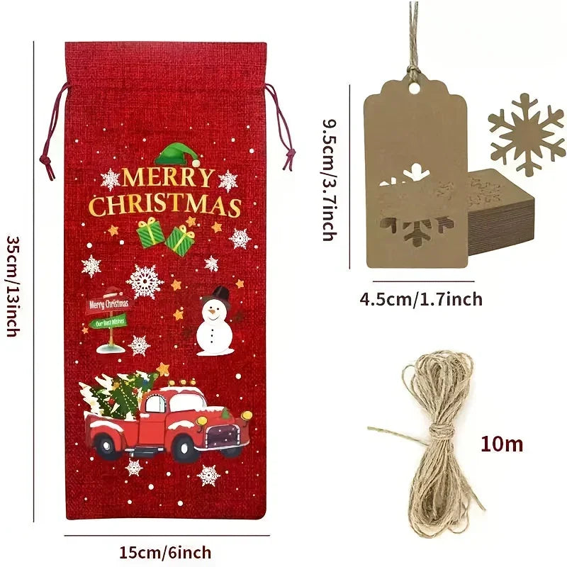 12 Christmas Wine Bags with Cards and Jute Rope, Suitable for Gifts at Parties House Of Avana [[SKU:HOA-STO-048]]