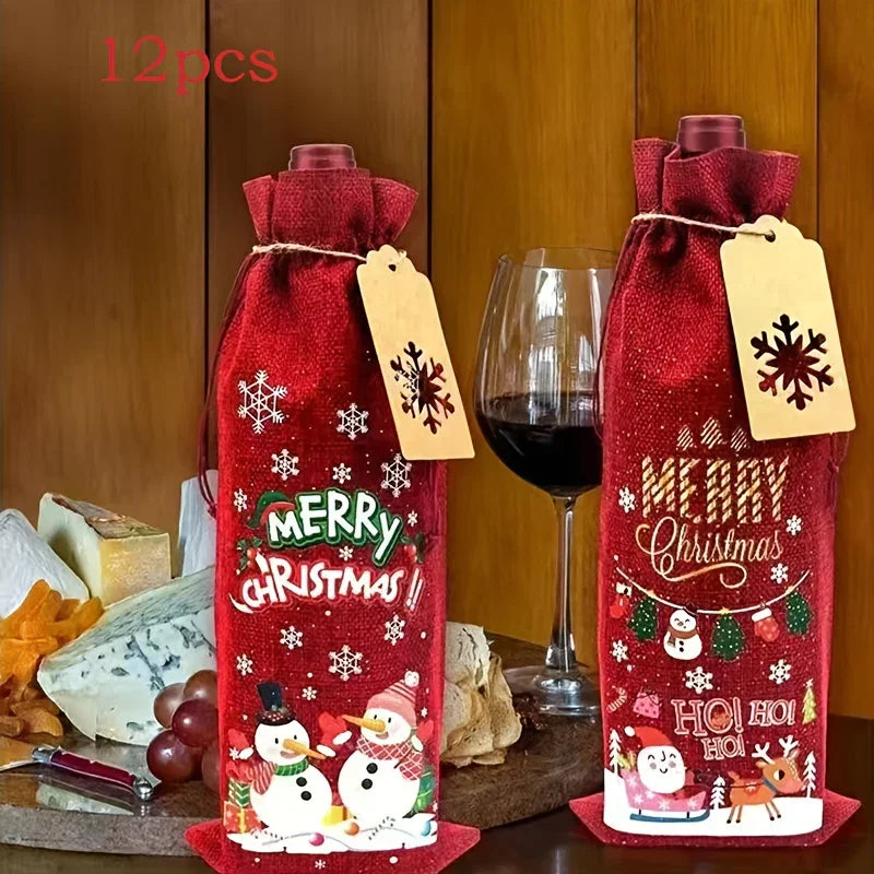12 Christmas Wine Bags with Cards and Jute Rope, Suitable for Gifts at Parties House Of Avana [[SKU:HOA-STO-048]]