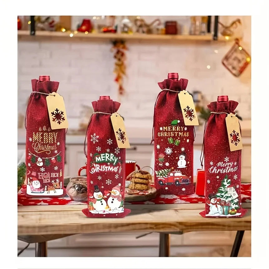 12 Christmas Wine Bags with Cards and Jute Rope, Suitable for Gifts at Parties House Of Avana [[SKU:HOA-STO-048]]