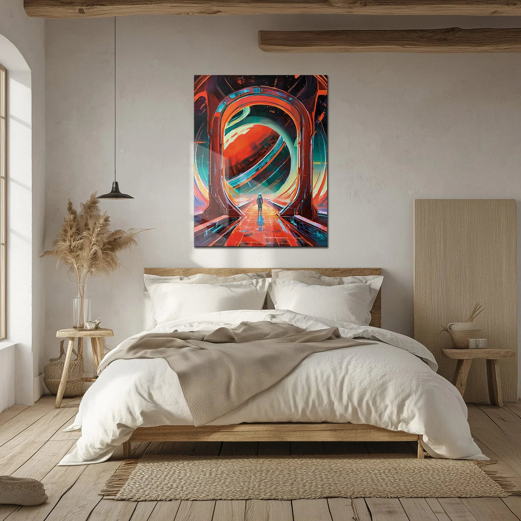 Astronaut Gateway to Saturn Glass Wall Art – Futuristic Sci-Fi UV Print Design-KAFCD023 Peony Atelier