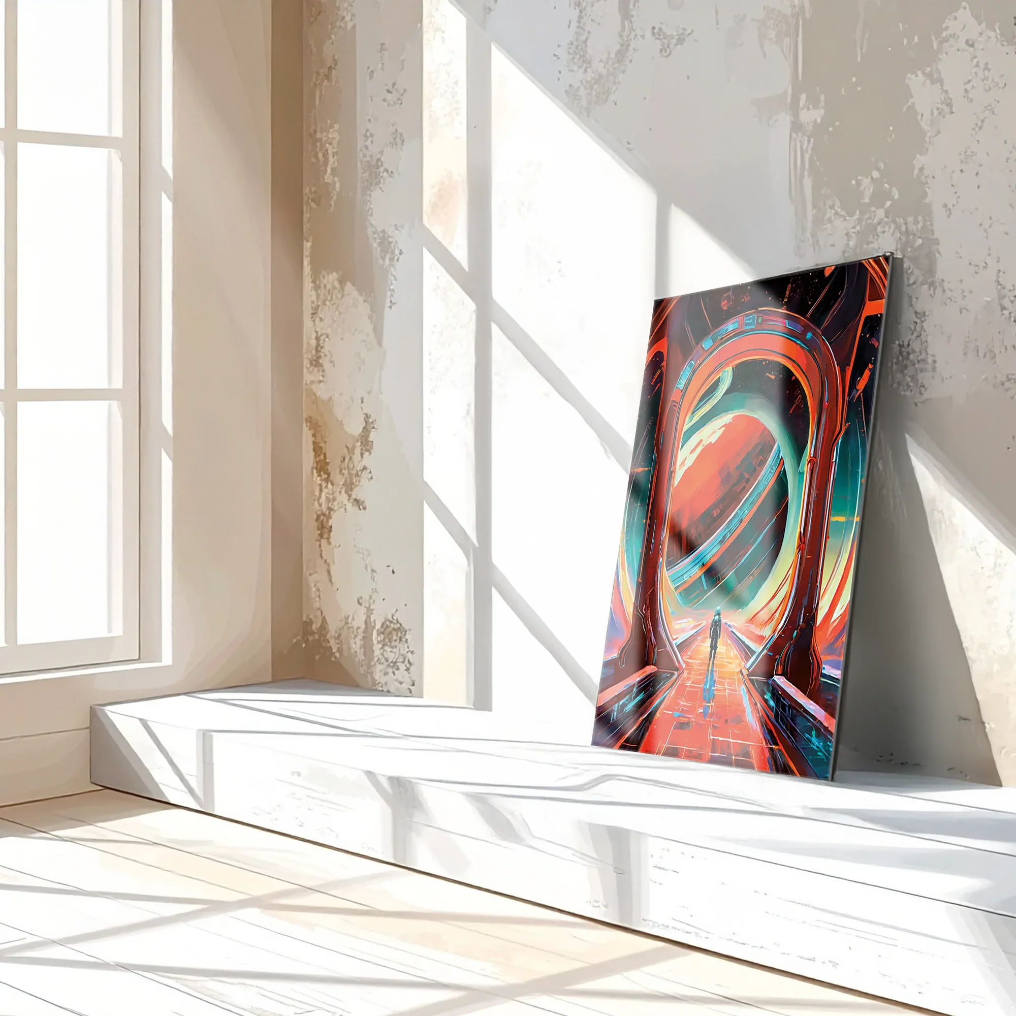 Astronaut Gateway to Saturn Glass Wall Art – Futuristic Sci-Fi UV Print Design-KAFCD023 Peony Atelier