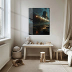 Abandoned Submarine in Swamp Glass Wall Art – Moody Nautical UV Print Design-KAFCD030 Peony Atelier