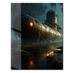 Abandoned Submarine in Swamp Glass Wall Art – Moody Nautical UV Print Design-KAFCD030 Peony Atelier