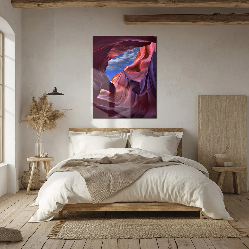 Antelope Canyon View Glass Wall Art – Vivid Desert Rock Formation UV Print-KAFCD033 Peony Atelier
