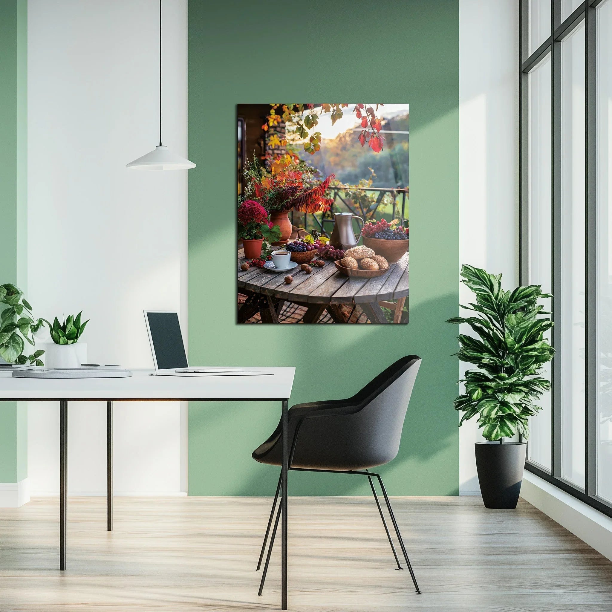 Autumn Breakfast Table Glass Wall Art – Rustic Harvest Outdoor UV Print-KAFCD045 Peony Atelier