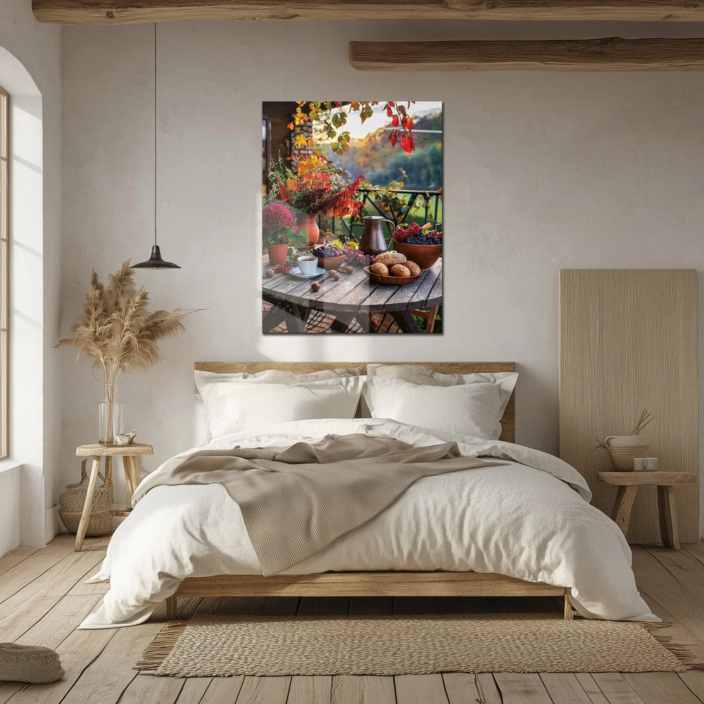 Autumn Breakfast Table Glass Wall Art – Rustic Harvest Outdoor UV Print-KAFCD045 Peony Atelier