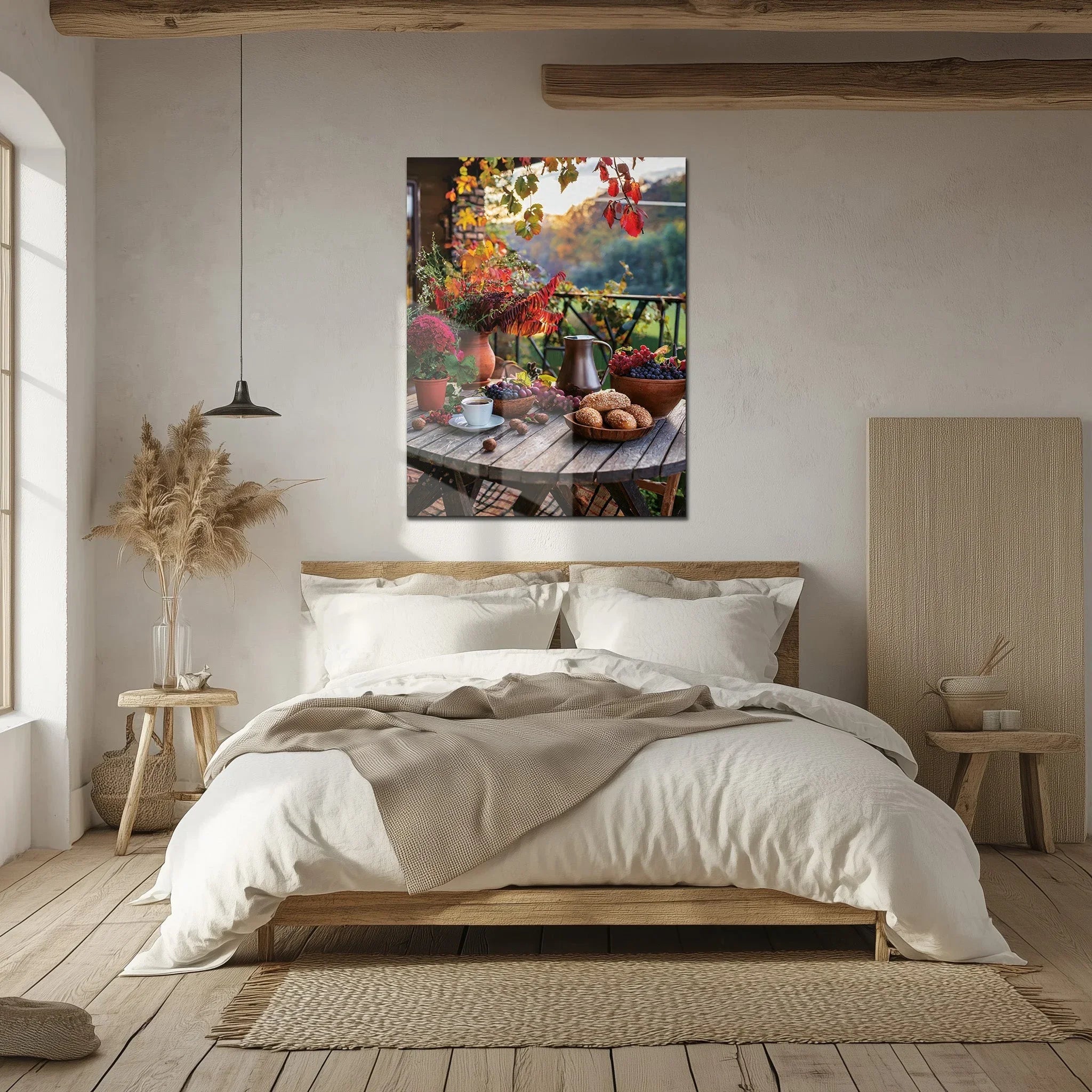 Autumn Breakfast Table Glass Wall Art – Rustic Harvest Outdoor UV Print-KAFCD045 Peony Atelier