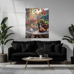 Autumn Breakfast Table Glass Wall Art – Rustic Harvest Outdoor UV Print-KAFCD045 Peony Atelier