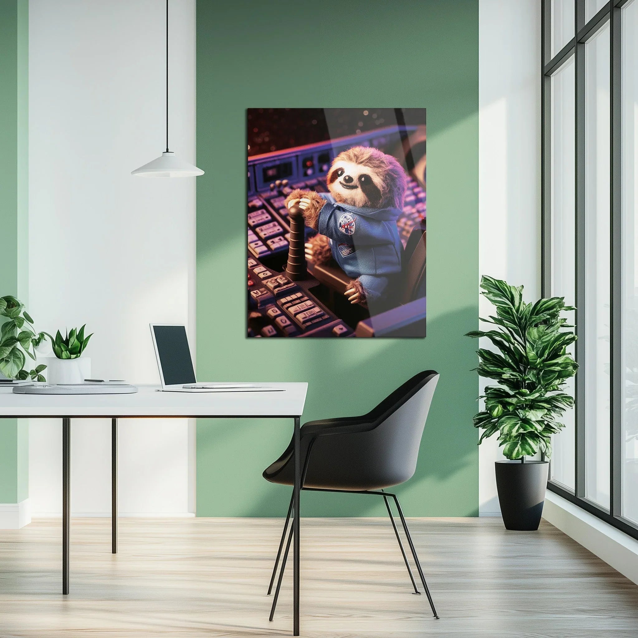 Astronaut Sloth Glass Wall Art – Cute Space Explorer UV Print Design-KAFCD047 Peony Atelier