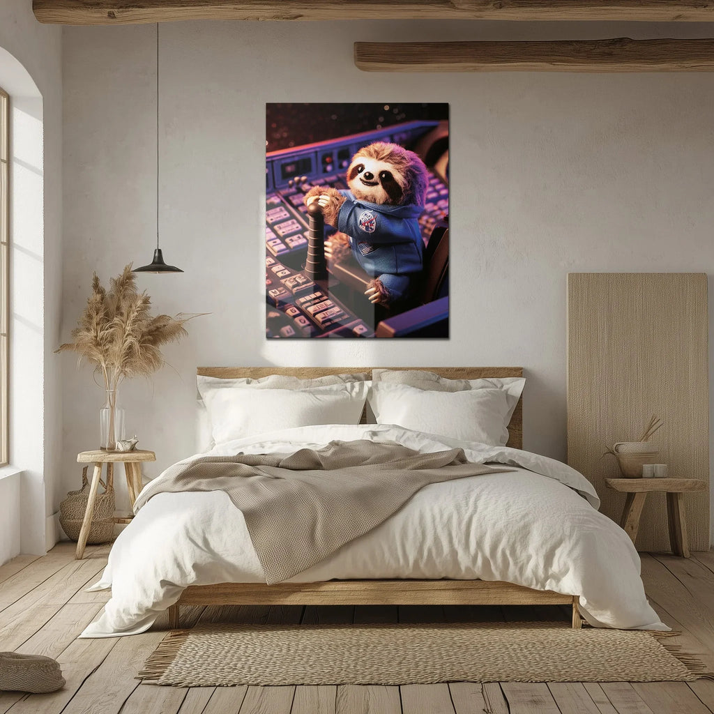 Astronaut Sloth Glass Wall Art – Cute Space Explorer UV Print Design-KAFCD047 Peony Atelier