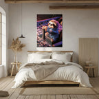 Astronaut Sloth Glass Wall Art – Cute Space Explorer UV Print Design-KAFCD047 Peony Atelier