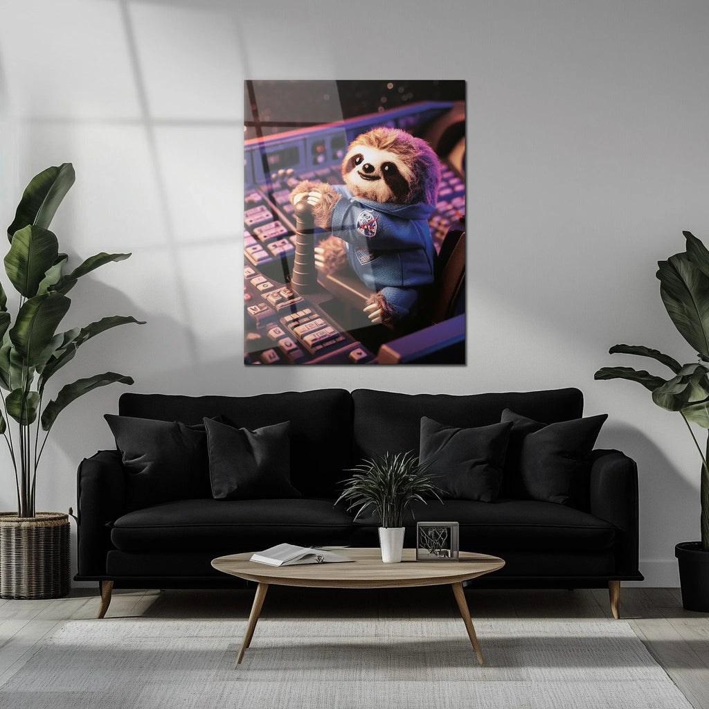 Astronaut Sloth Glass Wall Art – Cute Space Explorer UV Print Design-KAFCD047 Peony Atelier