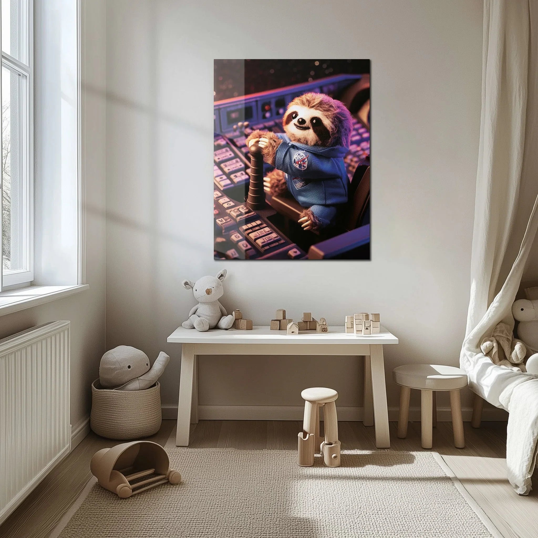 Astronaut Sloth Glass Wall Art – Cute Space Explorer UV Print Design-KAFCD047 Peony Atelier