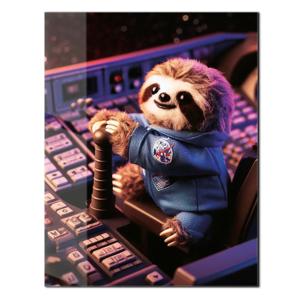 Astronaut Sloth Glass Wall Art – Cute Space Explorer UV Print Design-KAFCD047 Peony Atelier