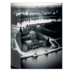 Black and White Palace Cityscape Glass Wall Art – Architectural UV Print Design-KAFCD054 Peony Atelier