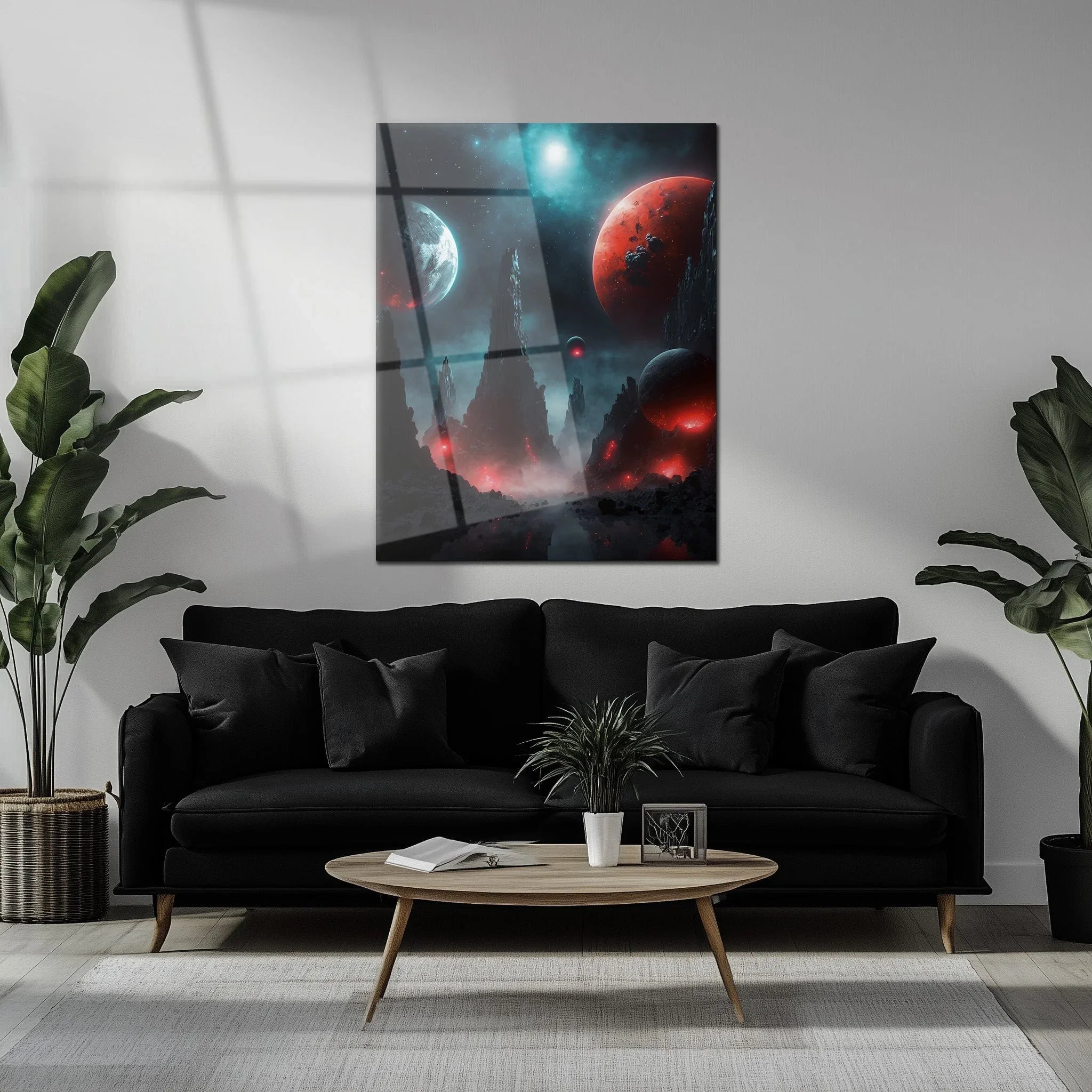 Alien Planet Landscape Glass Wall Art – Sci-Fi Cosmic UV Print Design-KAFCD055 Peony Atelier