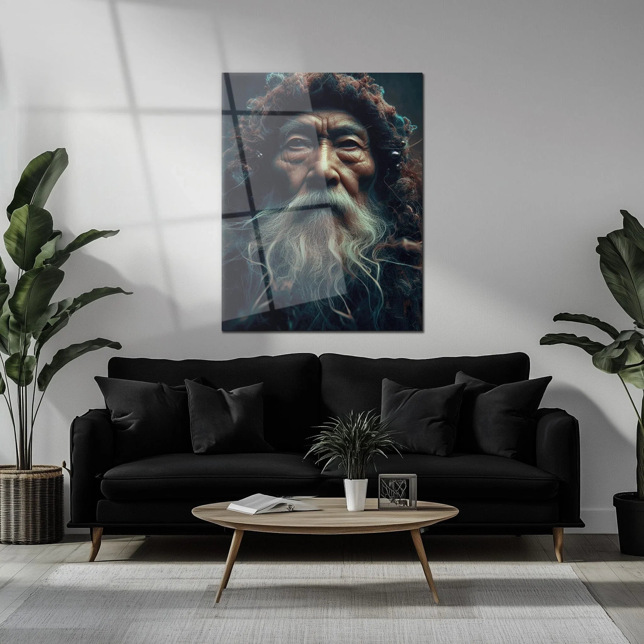 Ancient Wisdom Portrait UV Glass Wall Art – Mystical Elder with Deep Gaze-KAFCD072 Peony Atelier