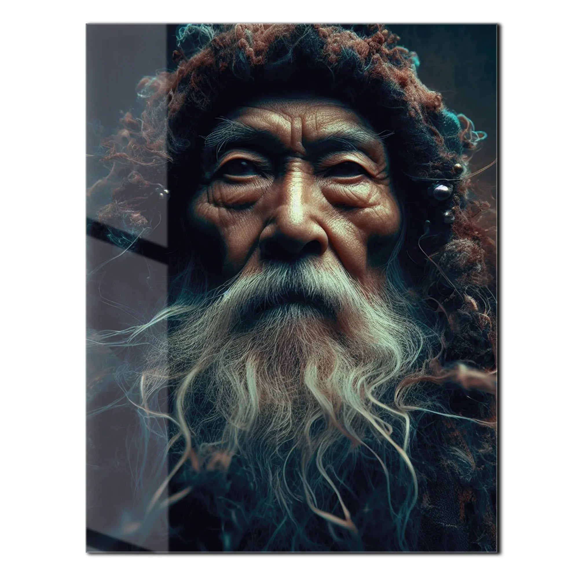 Ancient Wisdom Portrait UV Glass Wall Art – Mystical Elder with Deep Gaze-KAFCD072 Peony Atelier