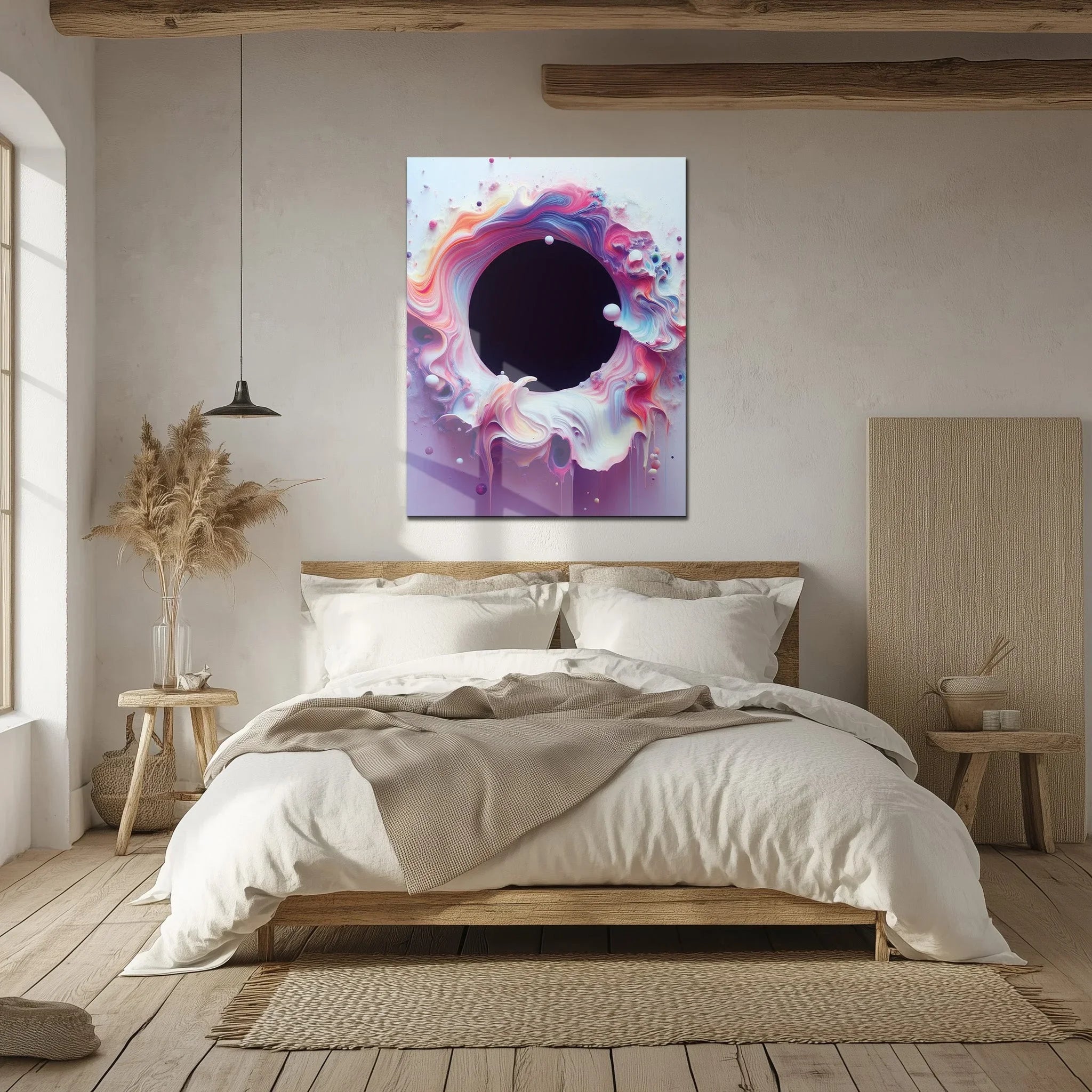 Abstract Colorful Void Swirl – Vibrant UV Glass Wall Art with 3D Paint Effect-KAFCD079 Peony Atelier