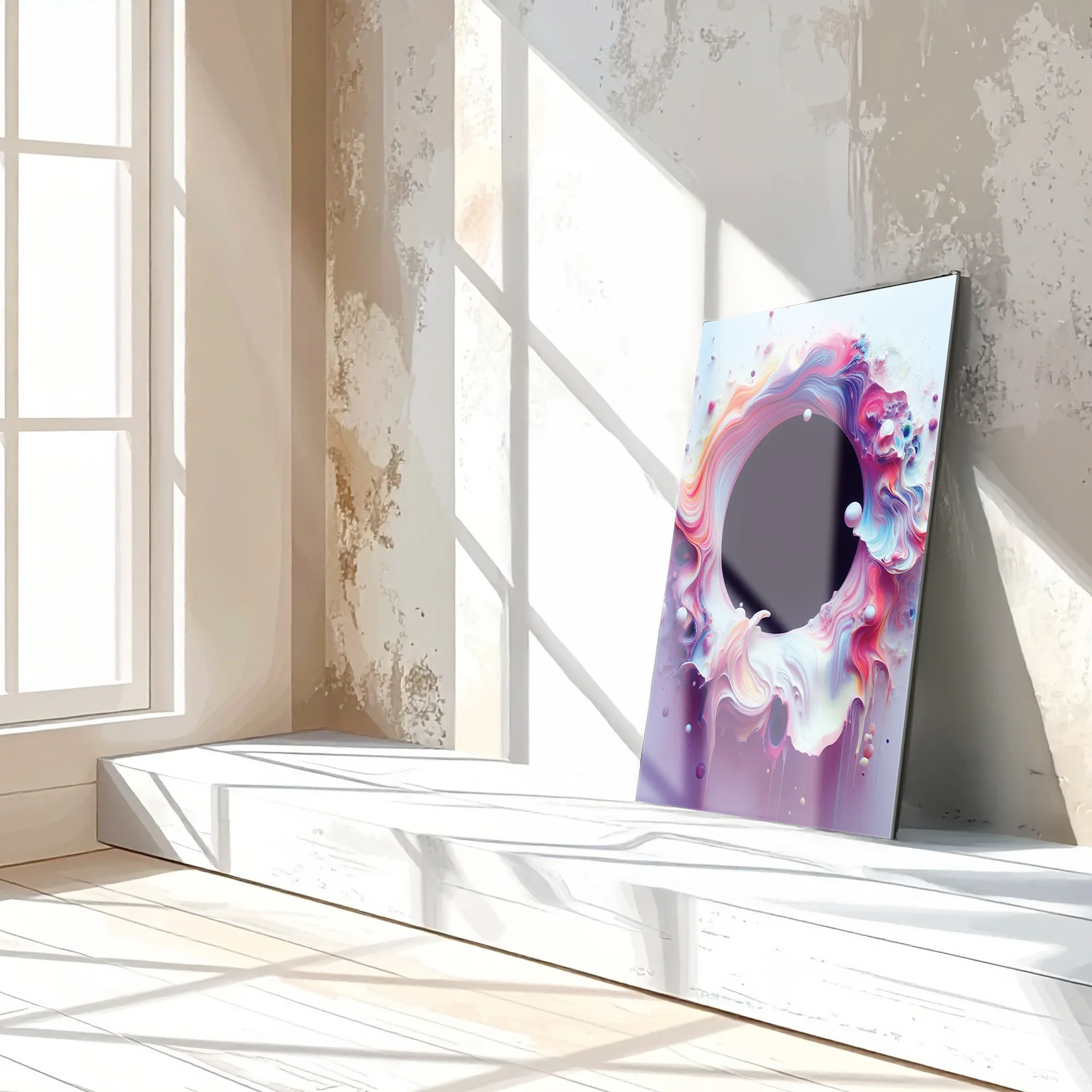 Abstract Colorful Void Swirl – Vibrant UV Glass Wall Art with 3D Paint Effect-KAFCD079 Peony Atelier