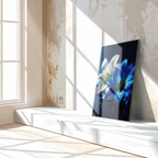Blue and White Lilies with Dew Drops – Elegant UV Glass Floral Wall Art - KAFCD096 Peony Atelier