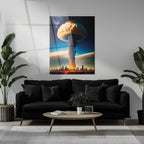 Apocalyptic Explosion – Futuristic City Blast UV Glass Wall Art- KAFCD101 Peony Atelier