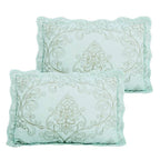 King size Light Blue Damask Embroidered 4 Piece Oversized Bedspread Set