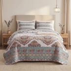 DaDa Bedding White Blue Floral Paisley Quilt Set