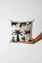 Keiskamma Black Linen & Silk Embroidered Throw Pillow Kanju Interiors