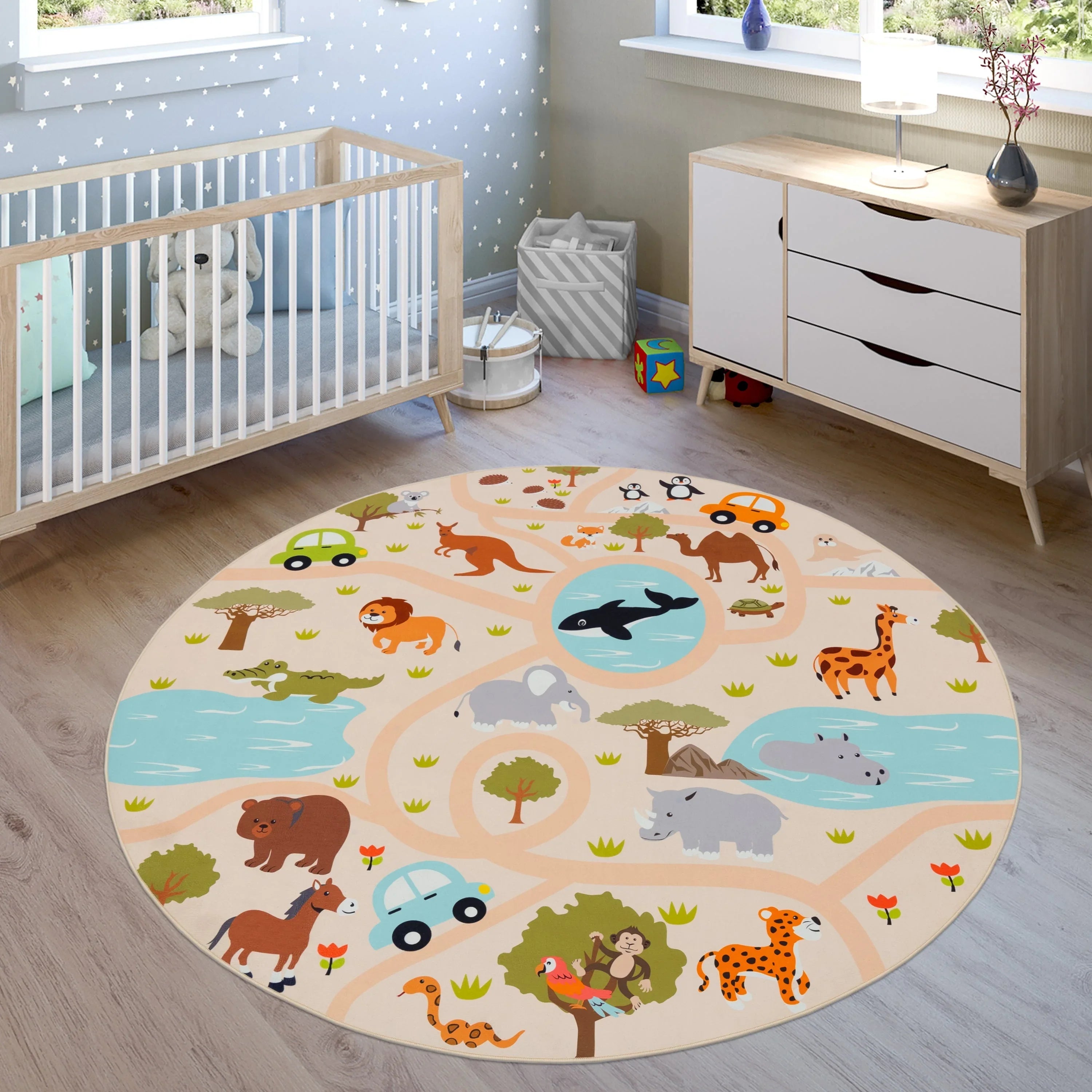 Kids Play-mat Lilo with Wild Animals in Beige, lifestyle image - House Of Avana