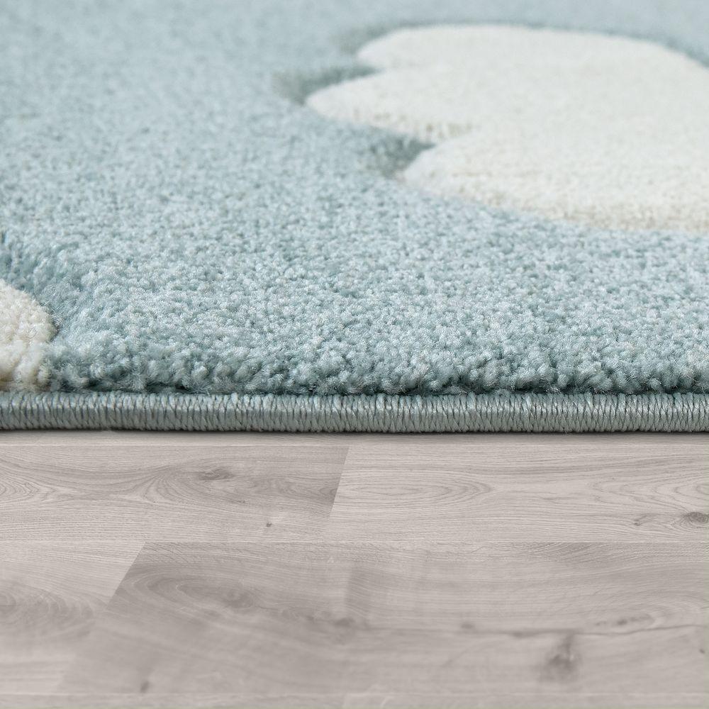 Kids Room Rug Cosmo with Clouds in Pastel Blue White, back view - House Of Avana