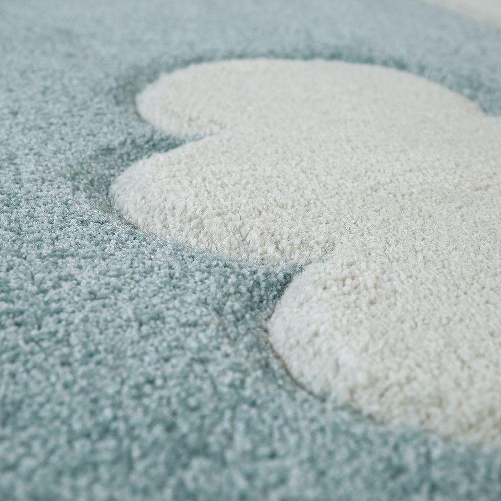 Kids Room Rug Cosmo with Clouds in Pastel Blue White, side view - House Of Avana