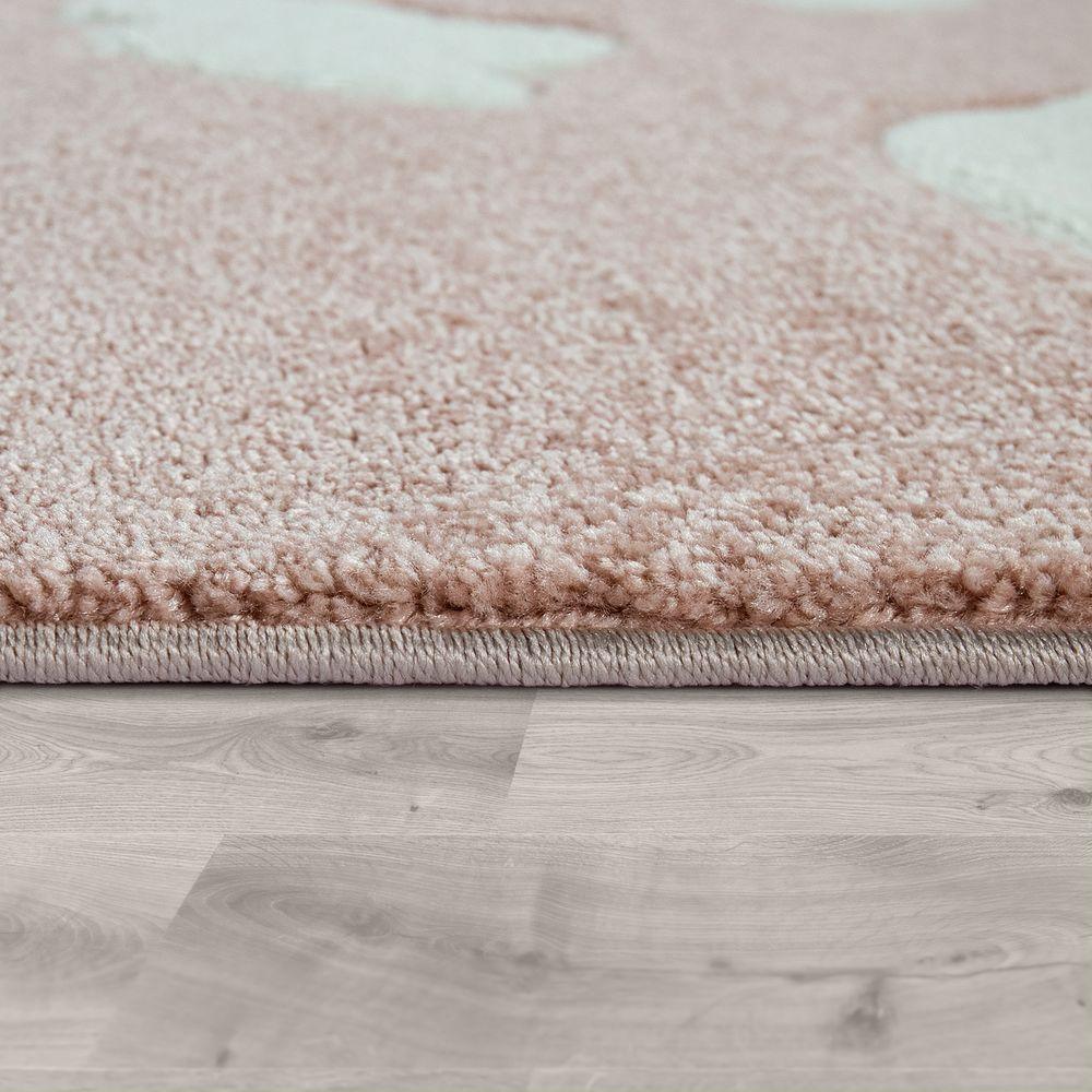 Kids Room Rug Cosmo with Clouds in Pastel Pink White, back view - House Of Avana