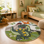 Kids Room Rug Dinosaur Jungle Volcano 3D in Green