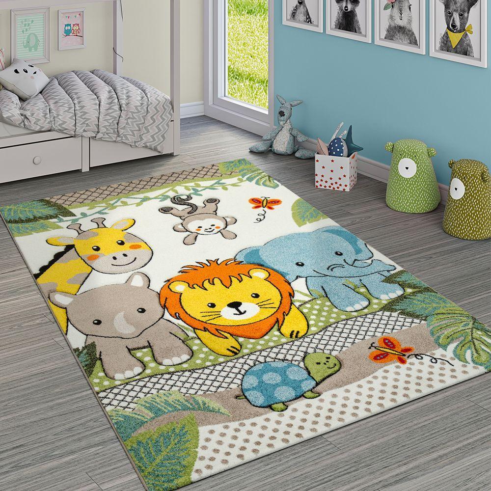 Kids Room Rug Lilo Cute Zoo Animals with 3d Effect - Cream Colorful, front view - House Of Avana