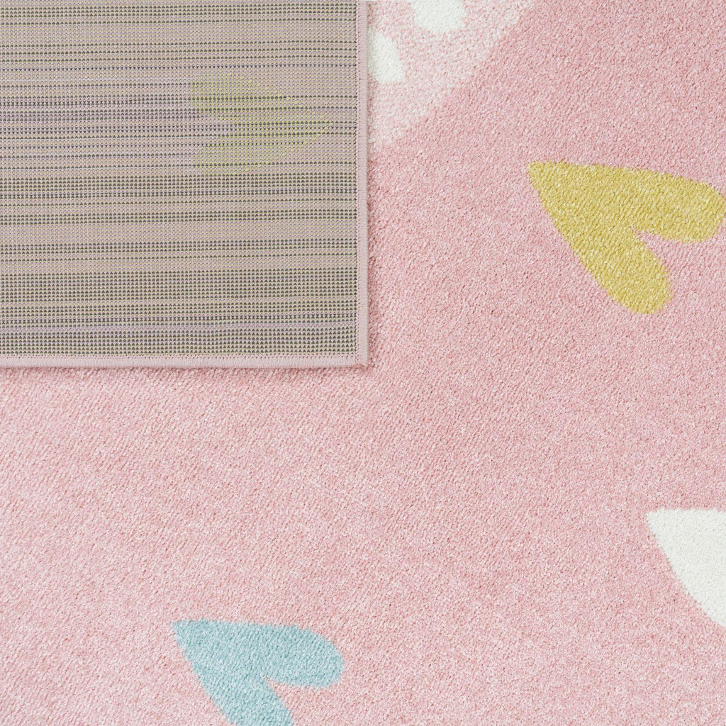 Kids Rug Nino with Rainbow and Hearts for Nursery in Pink RugYourHome