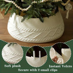 1pc Knitted Christmas Tree Collar, Cream Cross Diamond Edge Coarse Twisted Flower Knitted Christmas Tree Collar, Farmhouse Country Tree Ring Tree Skirt Used for Christmas Home Decoration, Christmas Holiday Parties, Home, Gard House Of Avana [[SKU:HOA-XMS-019]]