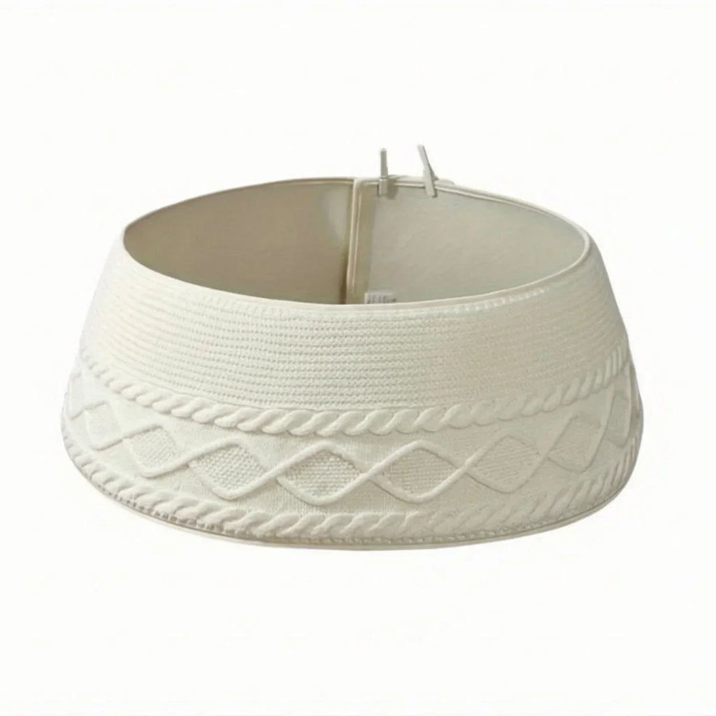 1pc Knitted Christmas Tree Collar, Cream Cross Diamond Edge Coarse Twisted Flower Knitted Christmas Tree Collar, Farmhouse Country Tree Ring Tree Skirt Used for Christmas Home Decoration, Christmas Holiday Parties, Home, Gard House Of Avana [[SKU:HOA-XMS-019]]