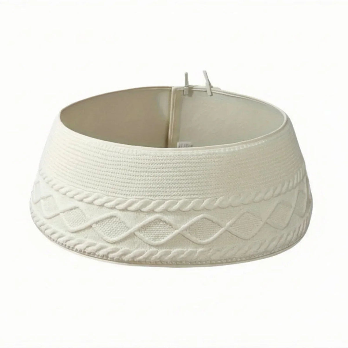 1pc Knitted Christmas Tree Collar, Cream Cross Diamond Edge Coarse Twisted Flower Knitted Christmas Tree Collar, Farmhouse Country Tree Ring Tree Skirt Used for Christmas Home Decoration, Christmas Holiday Parties, Home, Gard House Of Avana [[SKU:HOA-XMS-019]]